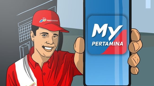 Background gambar bergaya abstrak dengan warna merah dan biru yang mewakili branding Pertamina, dengan pola geometris dan gradasi warna yang halus